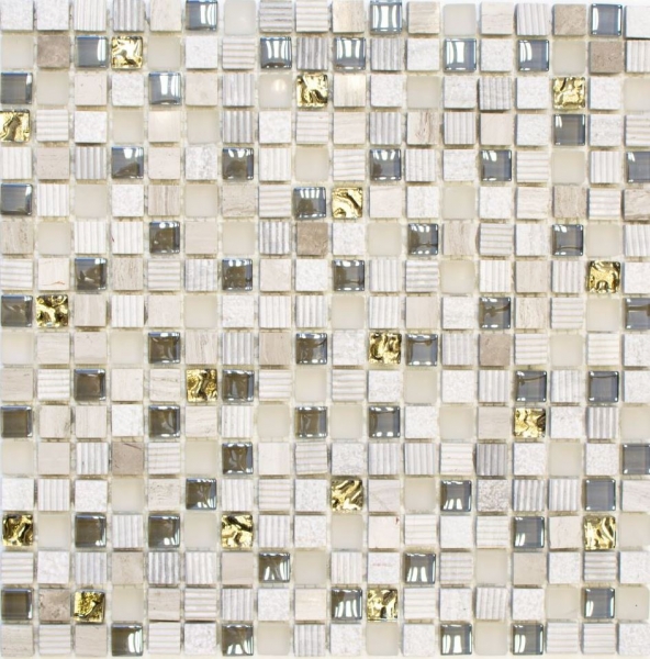 Mosaïque de verre Pierre naturelle Carreau de mosaïque gris clair crème or structure marbre Carreau de cuisine salle de bain - MOS92-HQ12