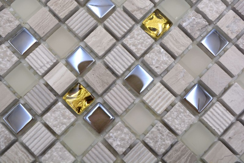 Mosaïque de verre Pierre naturelle Carreau de mosaïque gris clair crème or structure marbre Carreau de cuisine salle de bain - MOS92-HQ12