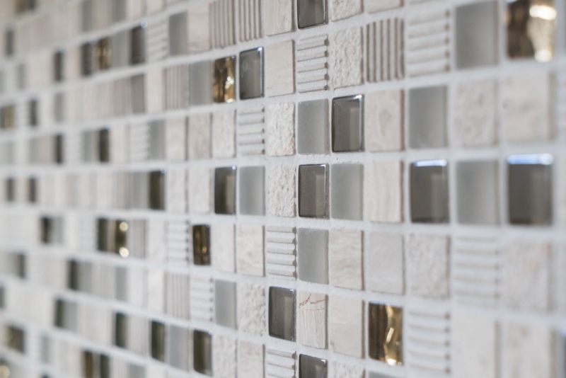 Mosaïque de verre Pierre naturelle Carreau de mosaïque gris clair crème or structure marbre Carreau de cuisine salle de bain - MOS92-HQ12