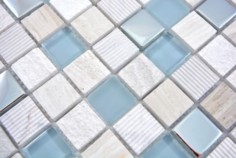 Pierre naturelle Rustique Carreau de mosaïque Verre Mosaïque Marbre gris clair argenté beige Verre laiteux Carreaux muraux Cuisine Salle de bains WC - MOS92-HQ20