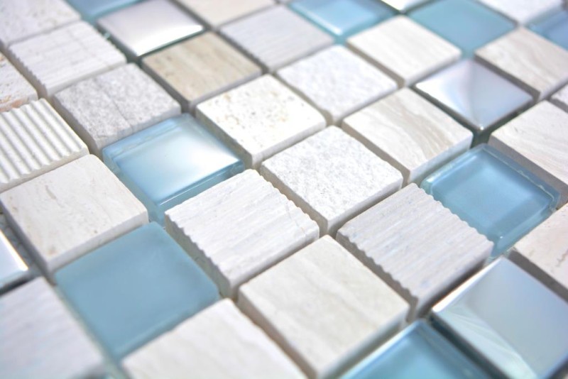 Pierre naturelle Rustique Carreau de mosaïque Verre Mosaïque Marbre gris clair argenté beige Verre laiteux Carreaux muraux Cuisine Salle de bains WC - MOS92-HQ20