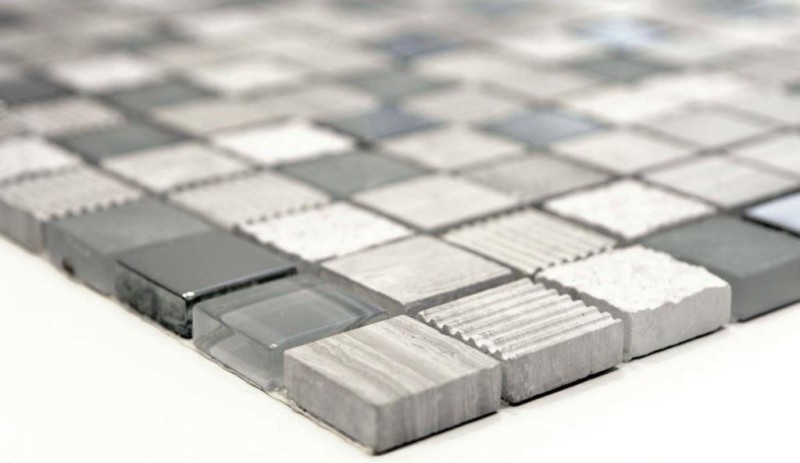 Pierre naturelle Rustique Carreau de mosaïque Verre Mosaïque Marbre gris clair argenté beige Verre laiteux Carreaux muraux Cuisine Salle de bains WC - MOS92-HQ20