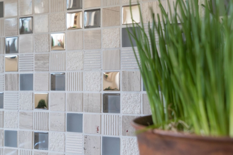 Pierre naturelle Rustique Carreau de mosaïque Verre Mosaïque Marbre gris clair argenté beige Verre laiteux Carreaux muraux Cuisine Salle de bains WC - MOS92-HQ20