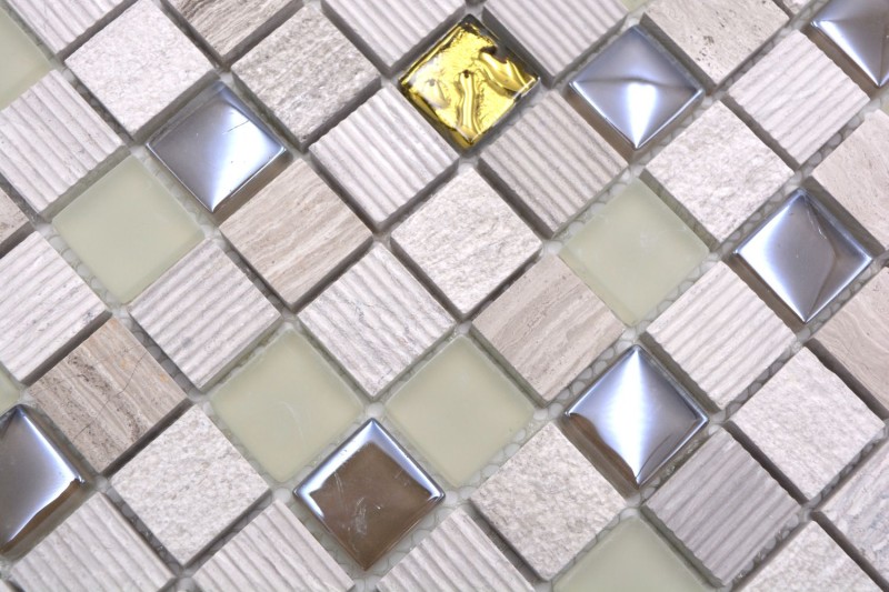 Pierre naturelle Rustique Carreau de mosaïque Verre Mosaïque Marbre gris clair or Verre laiteux Structure Carrelage Mur Salle de bains Cuisine WC - MOS83-HQ22