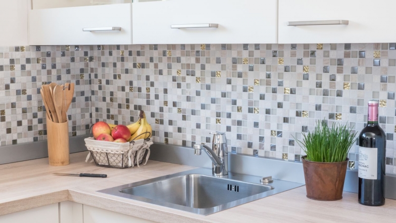 Pierre naturelle Rustique Carreau de mosaïque Verre Mosaïque Marbre gris clair or Verre laiteux Structure Carrelage Mur Salle de bains Cuisine WC - MOS83-HQ22
