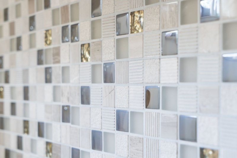 Pierre naturelle Rustique Carreau de mosaïque Verre Mosaïque Marbre gris clair or Verre laiteux Structure Carrelage Mur Salle de bains Cuisine WC - MOS83-HQ22