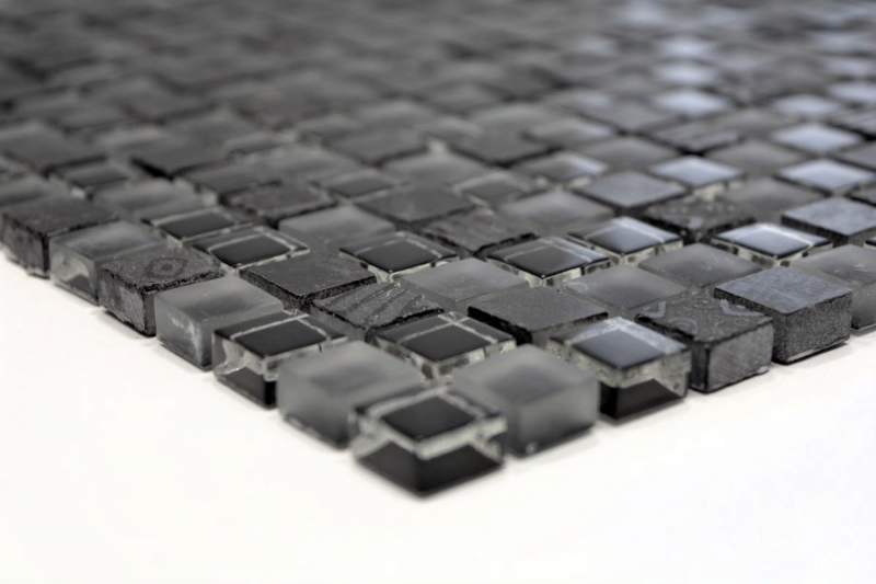 Échantillon manuel Carreau de mosaïque Translucide gris foncé noir Mosaïque de verre Crystal Pierre Relief gris foncé noir MOS83-HQ19_m