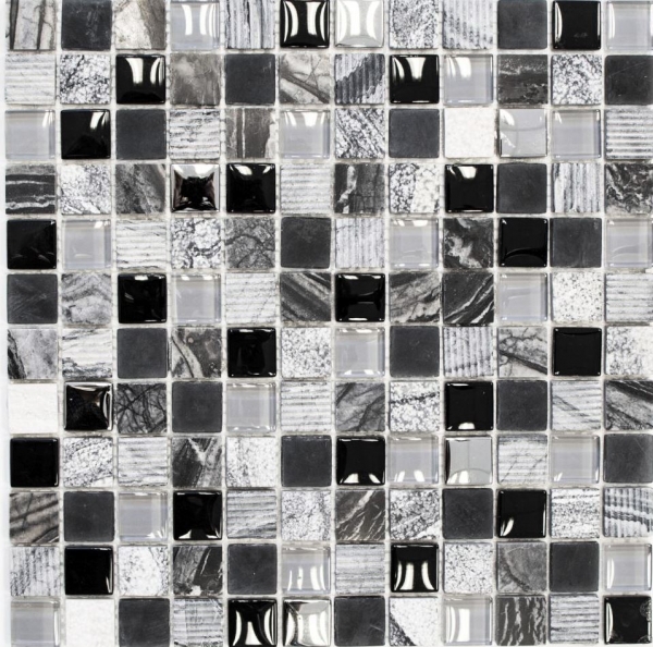 Échantillon manuel Carreau de mosaïque Translucide gris noir Mosaïque de verre Crystal Pierre EP gris noir argent MOS83-HQ24_m