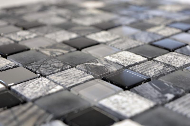 Échantillon manuel Carreau de mosaïque Translucide gris noir Mosaïque de verre Crystal Pierre EP gris noir argent MOS83-HQ24_m