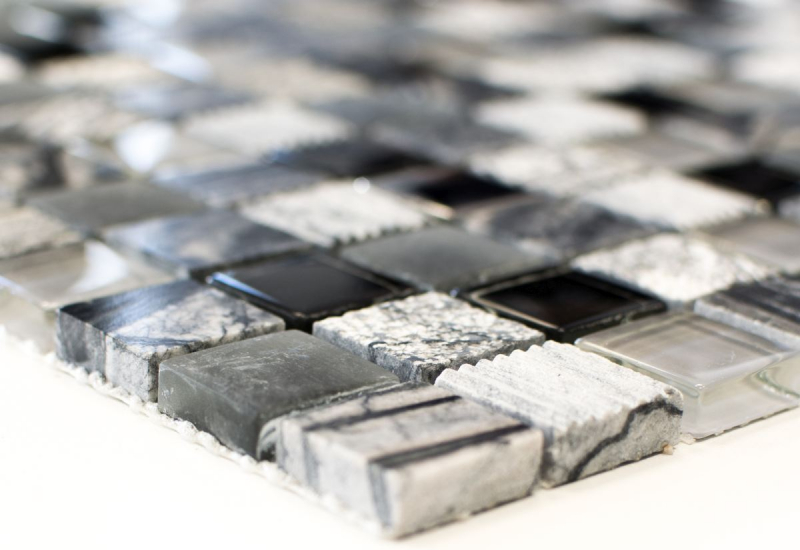 Échantillon manuel Carreau de mosaïque Translucide gris noir Mosaïque de verre Crystal Pierre EP gris noir argent MOS83-HQ24_m