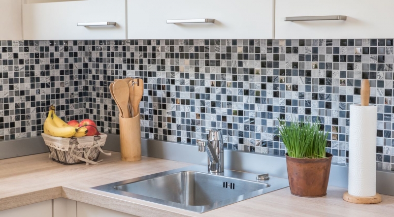 Pierre naturelle Rustique Carreau de mosaïque Mosaïque de verre gris noir argenté anthracite blanc Carrelage mur cuisine WC - MOS83-HQ24
