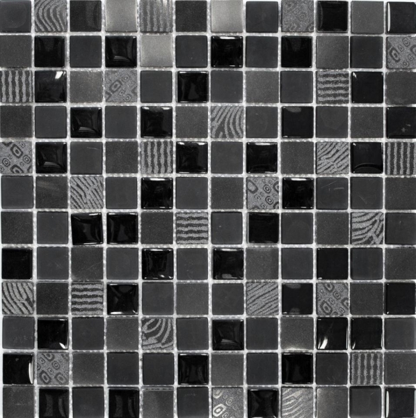 Échantillon manuel Carreau de mosaïque Translucide gris foncé noir Mosaïque de verre Crystal Pierre Relief gris foncé noir MOS83-HQ29_m