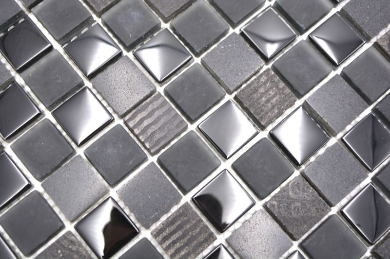 Pierre naturelle Rustique Carreau Mosaïque de verre Marbre Verre laiteux gris foncé noir anthracite Carrelage salle de bain cuisine - MOS83-HQ29