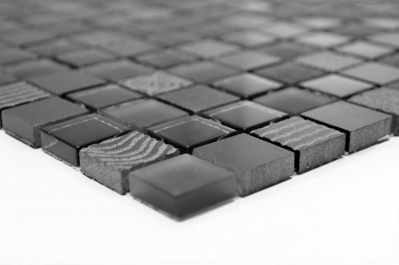 Échantillon manuel Carreau de mosaïque Translucide gris foncé noir Mosaïque de verre Crystal Pierre Relief gris foncé noir MOS83-HQ29_m