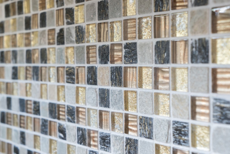 Pierre naturelle Rustique Quartzite Carreau de mosaïque Verre Mosaïque Résine or brun beige Structure Carrelage Fond de cuisine Salle de bain WC - MOS83-CR17