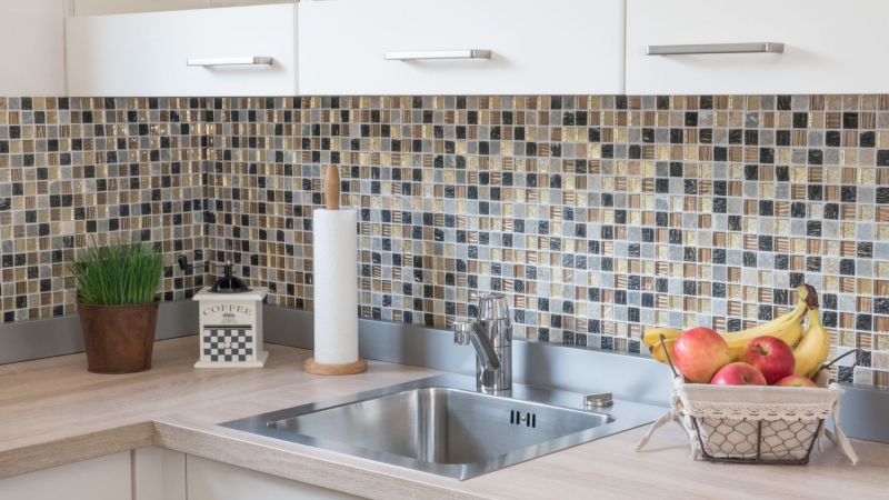 Pierre naturelle Rustique Quartzite Carreau de mosaïque Verre Mosaïque Résine or brun beige Structure Carrelage Fond de cuisine Salle de bain WC - MOS83-CR17