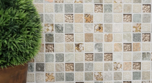 Pierre naturelle Rustique Quartzite Pierre naturelle Carreau de mosaïque Verre mosaïque or beige gris clair miel Carrelage Revêtement mural cuisine WC - MOS83-CR27