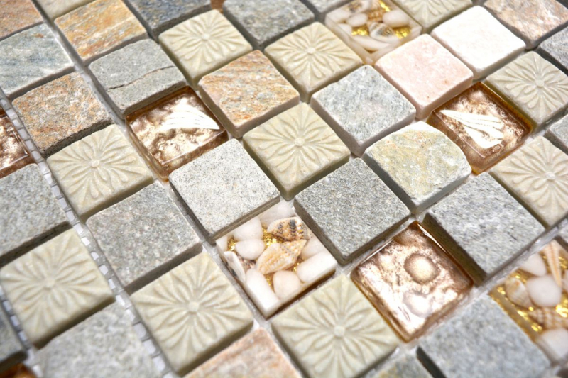Pierre naturelle Rustique Quartzite Pierre naturelle Carreau de mosaïque Verre mosaïque or beige gris clair miel Carrelage Revêtement mural cuisine WC - MOS83-CR27