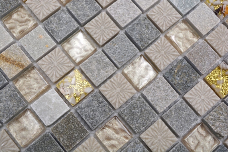 Pierre naturelle Rustique Quartzite Pierre naturelle Carreau de mosaïque Verre mosaïque or beige gris clair miel Carrelage Revêtement mural cuisine WC - MOS83-CR27