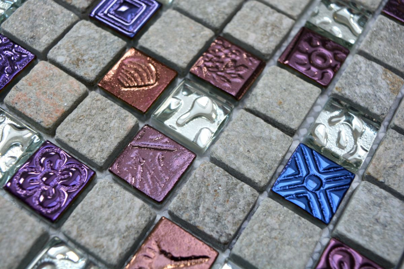 Échantillon manuel Carreau de mosaïque Translucide gris Mosaïque de verre Crystal Pierre Design Quartzite gris MOS83-CR37_m