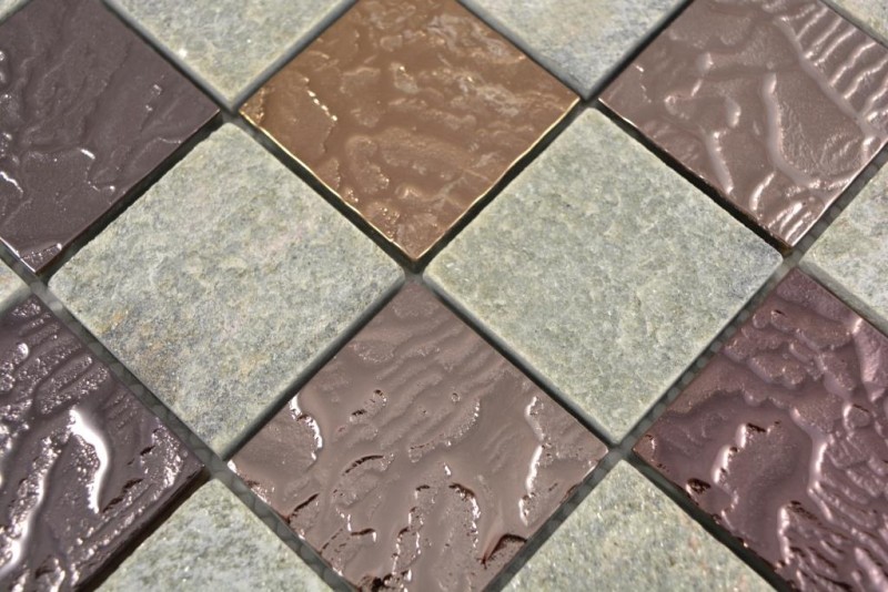 Pierre naturelle Rustique Carreau de mosaïque Mosaïque de verre Quartzite gris anthracite marron cuivre dosseret cuisine carrelage salle de bain WC - MOS88-CR73