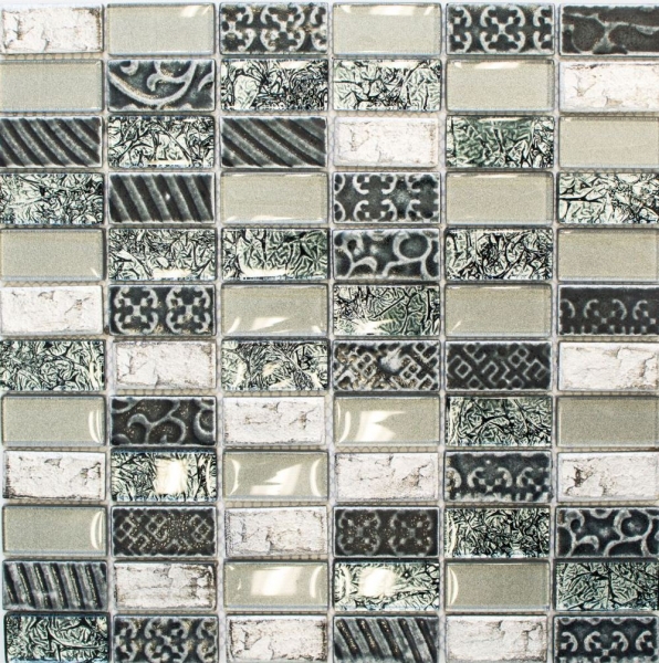 Plaquette Rectangle Carreaux Mosaïque de verre Pierre Rétro argenté anthracite Structure Revêtement mural Carreaux de cuisine WC - MOS83-CRS2