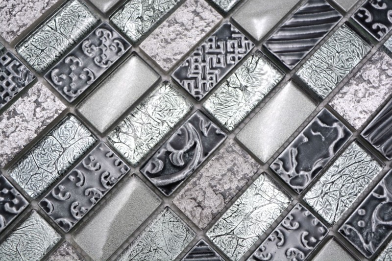 Plaquette Rectangle Carreaux Mosaïque de verre Pierre Rétro argenté anthracite Structure Revêtement mural Carreaux de cuisine WC - MOS83-CRS2