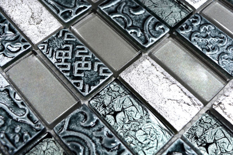 Plaquette Rectangle Carreaux Mosaïque de verre Pierre Rétro argenté anthracite Structure Revêtement mural Carreaux de cuisine WC - MOS83-CRS2