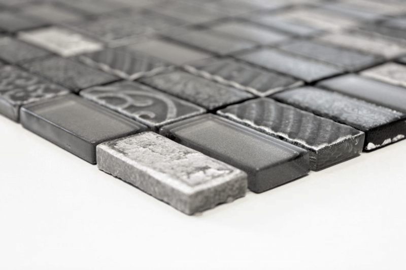 Plaquette Rectangle Carreaux Mosaïque de verre Pierre Rétro argenté anthracite Structure Revêtement mural Carreaux de cuisine WC - MOS83-CRS2