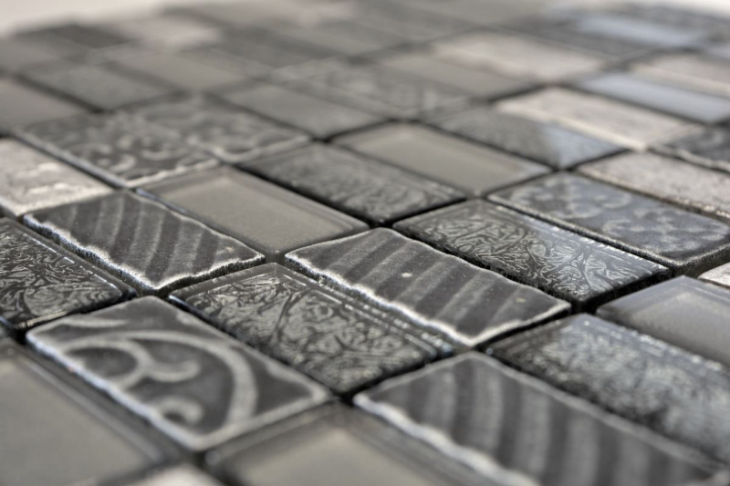Plaquette Rectangle Carreaux Mosaïque de verre Pierre Rétro argenté anthracite Structure Revêtement mural Carreaux de cuisine WC - MOS83-CRS2