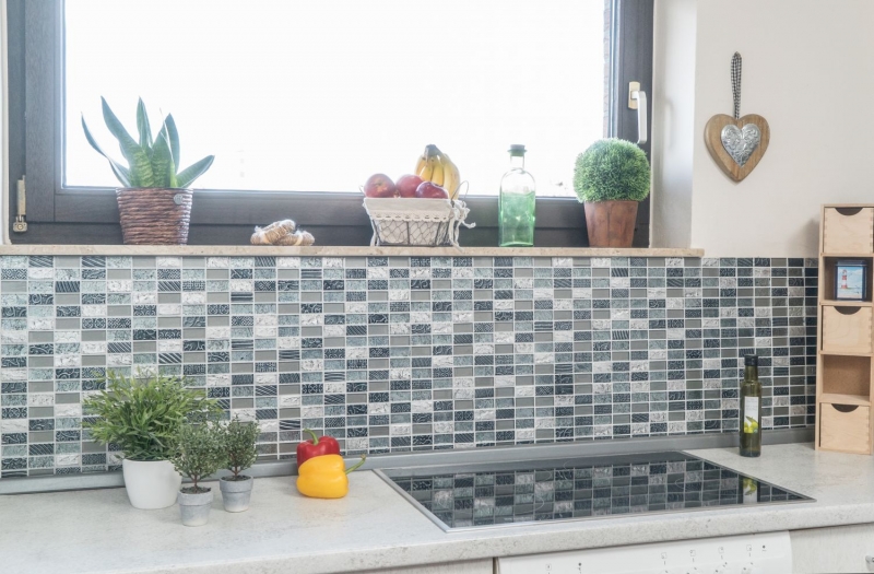 Plaquette Rectangle Carreaux Mosaïque de verre Pierre Rétro argenté anthracite Structure Revêtement mural Carreaux de cuisine WC - MOS83-CRS2