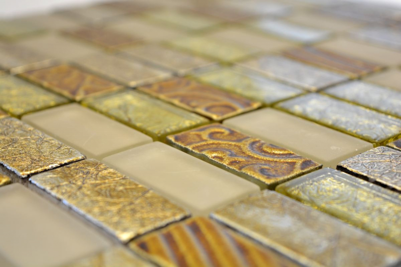 Motif manuel Carreau de mosaïque Translucide or Rectangle Mosaïque de verre Crystal Pierre Retro or MOS83-CRS4_m