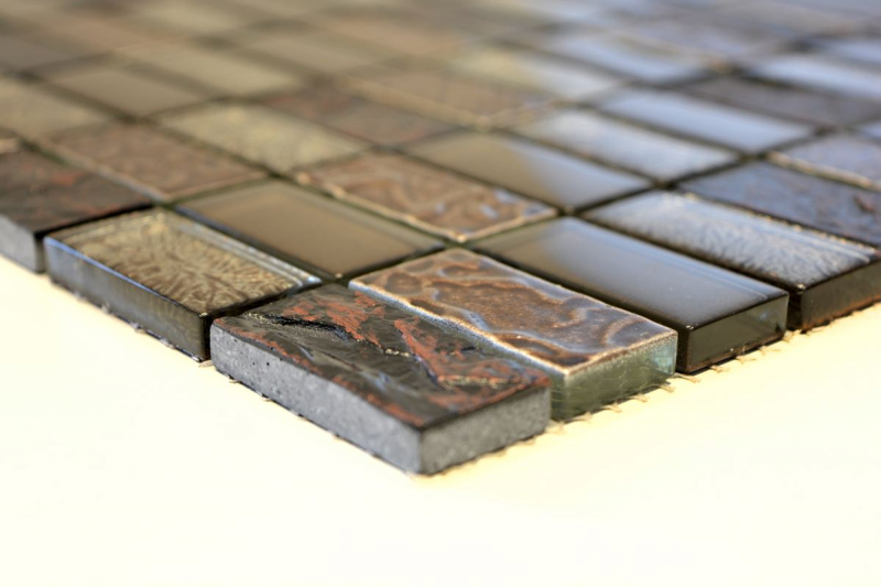 Plaquette Rectangle Carreaux Mosaïque de verre Pierre rétro brun bronze beige structure Revêtement mural Salle de bain WC - MOS83-CRS6