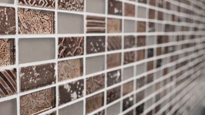 Plaquette Rectangle Carreaux Mosaïque de verre Pierre rétro brun bronze beige structure Revêtement mural Salle de bain WC - MOS83-CRS6