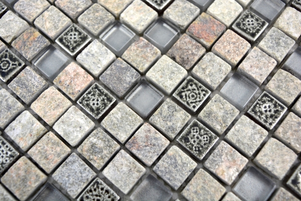 Carreau de mosaïque Translucide gris Mosaïque de verre Crystal Pierre Résine grise Quartzite MOS92-02M7_f