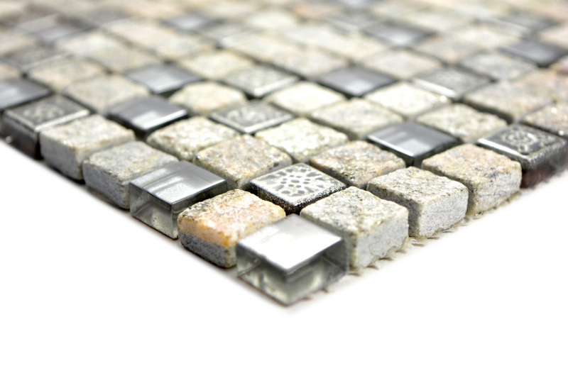 Carreau de mosaïque Translucide gris Mosaïque de verre Crystal Pierre Résine grise Quartzite MOS92-02M7_f