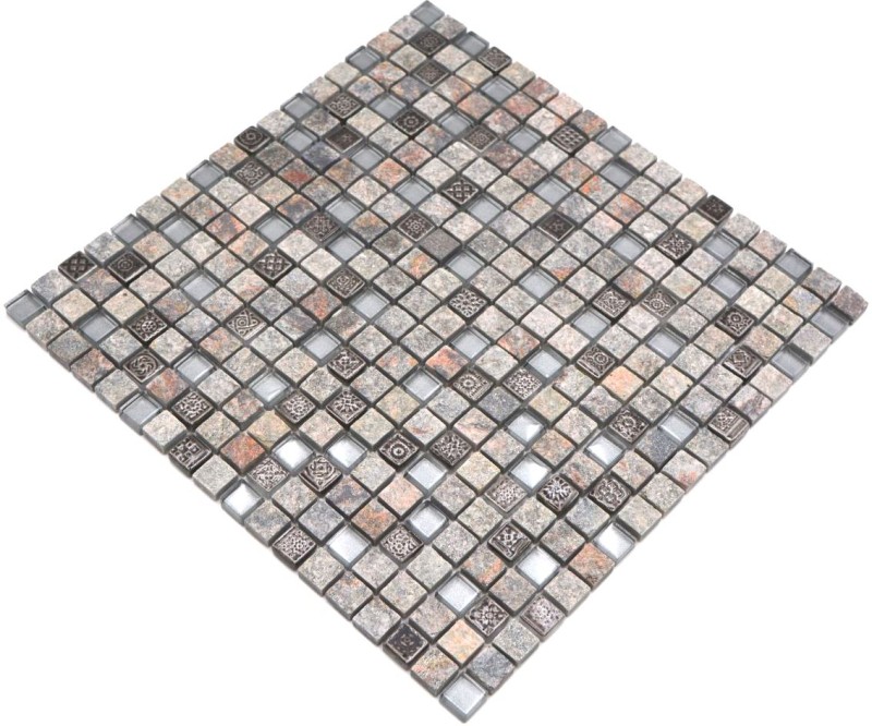 Mosaïque de verre Pierre naturelle Carreau de mosaïque gris anthracite beige Résine Quartzite Mur de cuisine Carreau de salle de bain - MOS92-02M7