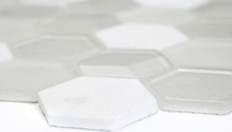 Pierre naturelle Mosaïque de verre Hexagonal blanc vieux blanc crème blanc nacré Carrelage salle de bain - MOS11D-HXN11