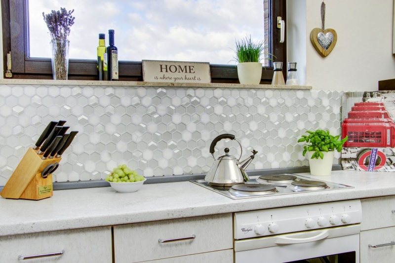 Pierre naturelle Mosaïque de verre Hexagonal blanc vieux blanc crème blanc nacré Carrelage salle de bain - MOS11D-HXN11