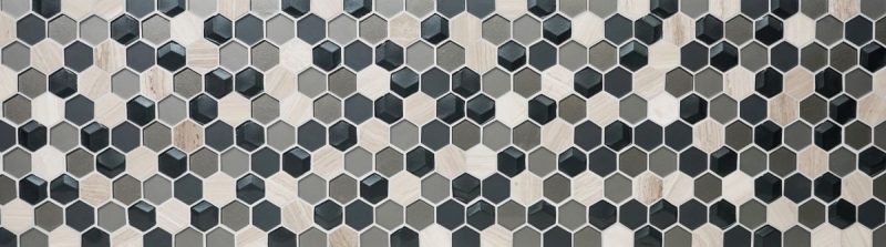 Pierre naturelle Mosaïque de verre Carreaux de mosaïque Hexagonal anthracite gris clair gris rayé Carrelage salle de bain - MOS11D-22