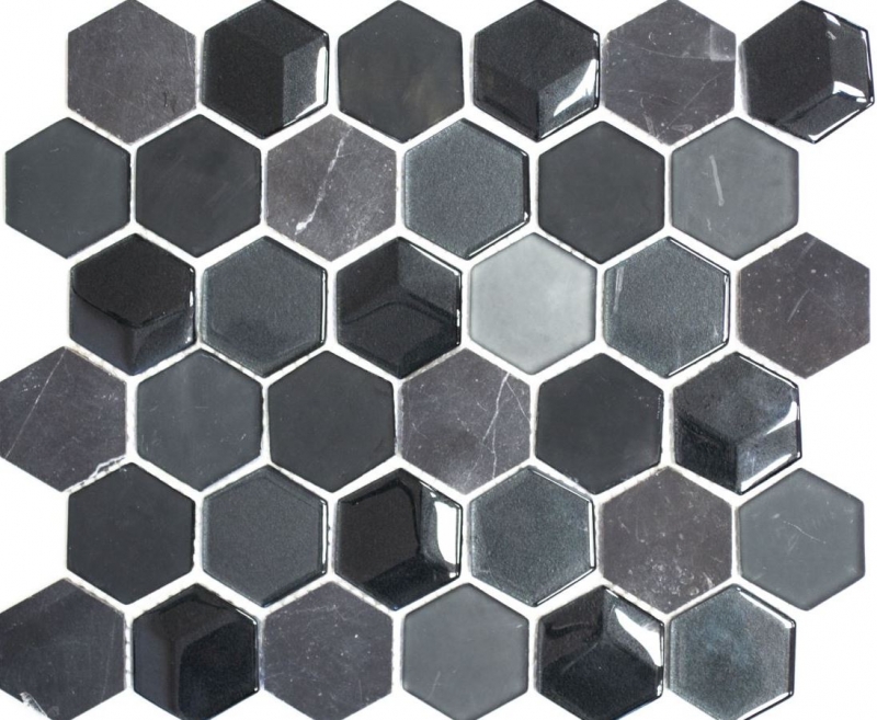 Motif manuel Carreau de mosaïque Translucide noir Hexagon Mosaïque de verre Crystal Pierre 3D noir MOS11D-33_m