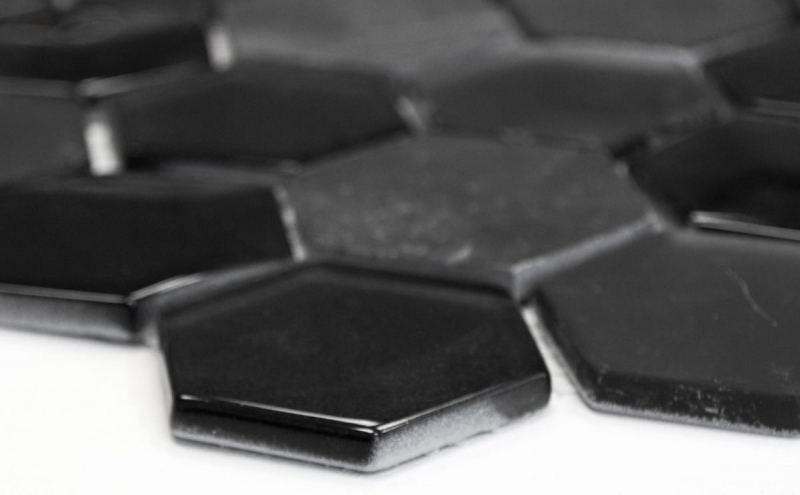 Motif manuel Carreau de mosaïque Translucide noir Hexagon Mosaïque de verre Crystal Pierre 3D noir MOS11D-33_m