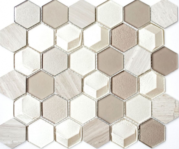 Échantillon manuel Carreau de mosaïque Translucide gris clair Hexagon Mosaïque de verre Crystal Pierre 3D gris clair MOS11D-44_m