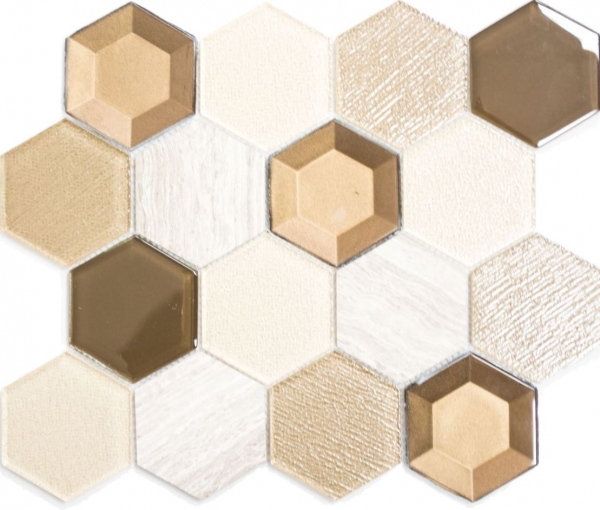 Échantillon manuel Carreau de mosaïque Translucide beige Hexagon Mosaïque de verre Crystal Pierre 3D beige MOS11E-77_m