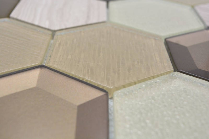 Mosaïque de verre hexagonale Carrelage en pierre naturelle beige crème bronze Marbre Miroir anti-éclaboussures mur salle de bain WC - MOS11E-77