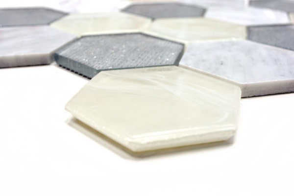 Carreau de mosaïque translucide gris argenté Hexagon Mosaïque de verre Crystal pierre gris argenté MOS11E-88_f