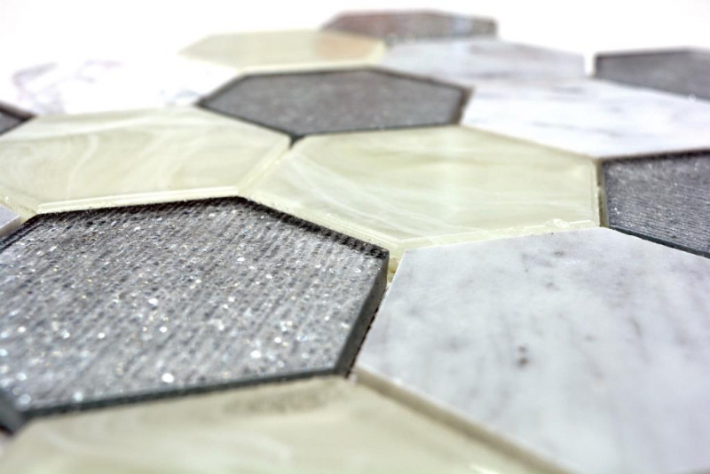 Carreau de mosaïque translucide gris argenté Hexagon Mosaïque de verre Crystal pierre gris argenté MOS11E-88_f