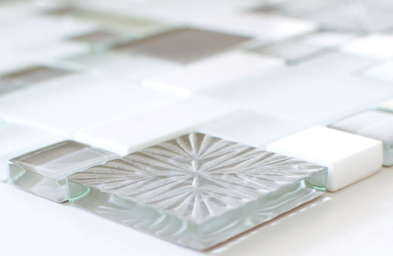 Pierre naturelle Mosaïque de verre Carreaux de mosaïque blanc gris anthracite Verre laiteux Miroir de fond de cuisine - MOS88-MC659