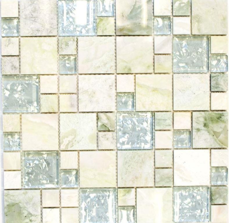 Motif main Carreau de mosaïque or translucide vert clair Combinaison de mosaïque de verre Crystal pierre Onyx or MOS88-MC639_m