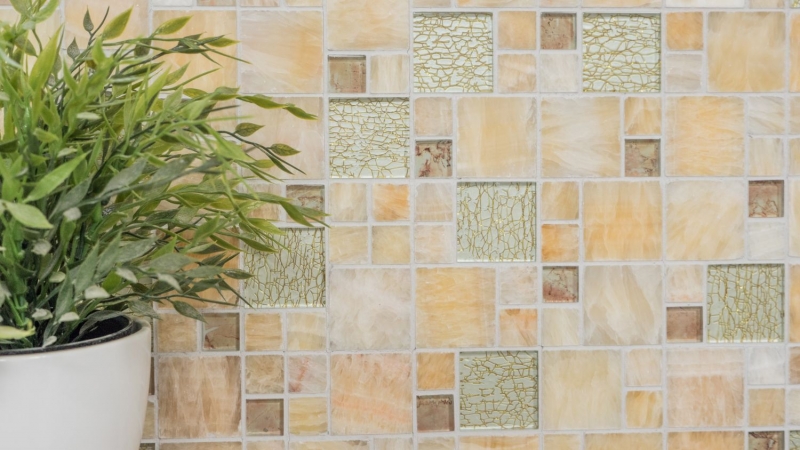 Pierre naturelle Mosaïque de verre Marbre Carreaux de mosaïque ambre or ocre brun Carrelage mur cuisine WC - MOS88-MC649
